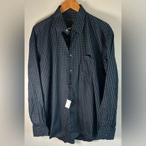 Corneliani ID Button Up Shirt Men's L/42 Black Plaid Cotton Italy MSRP $265 NWT